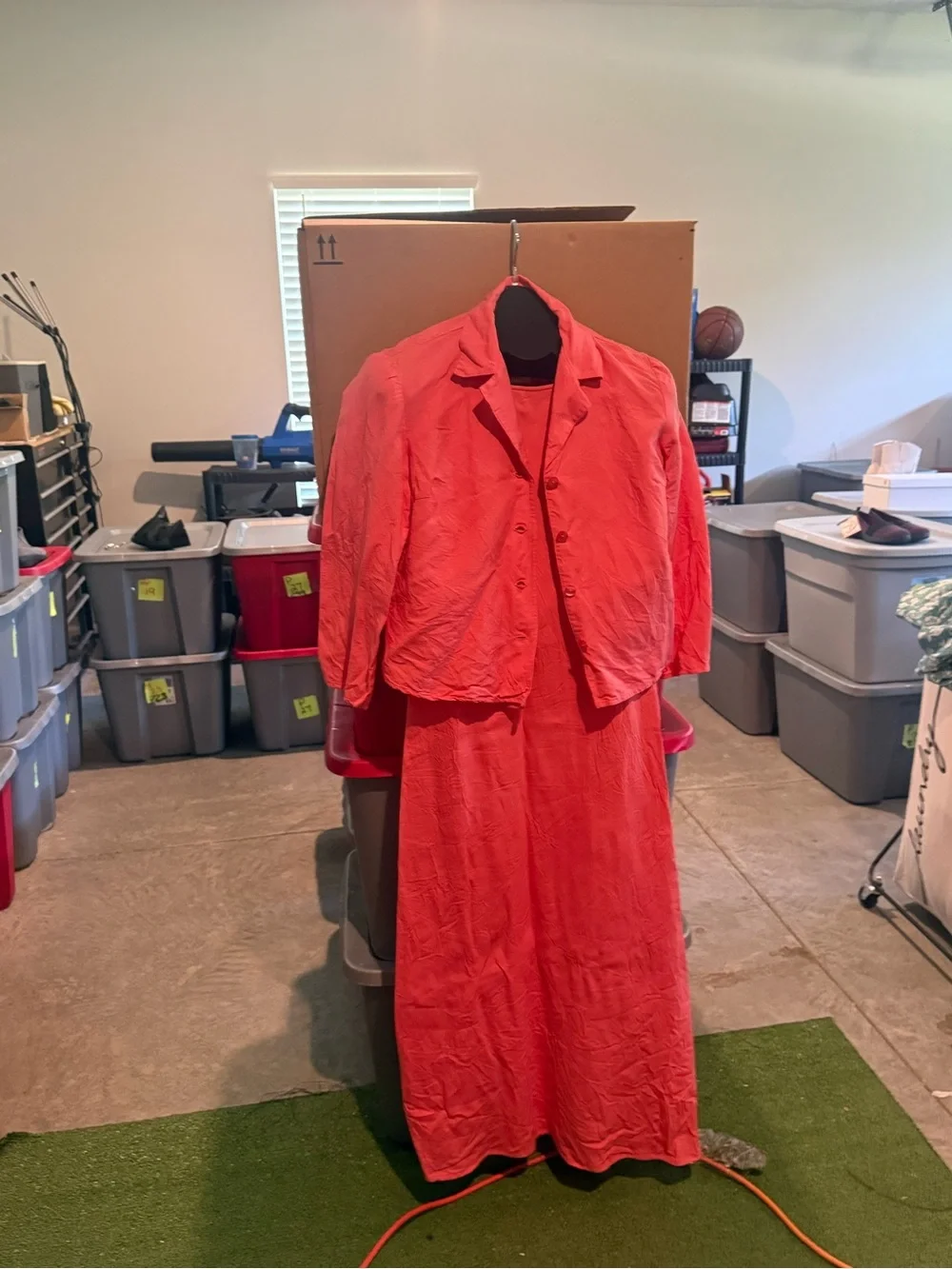 Two-Piece Coral Red Jacket and Maxi Skirt Set mp25